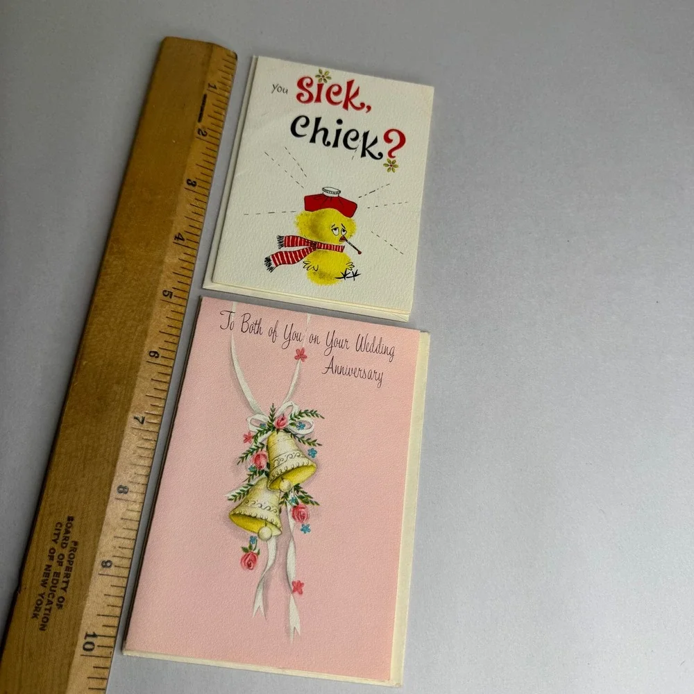 Vintage Hallmark Greeting Cards Anniversary Wedding Sick Chick Get Well Lot of 2